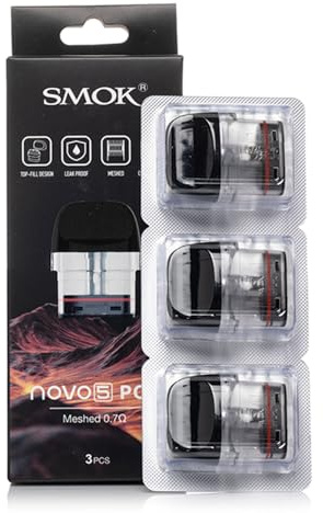 SMOK Novo 5 Cartuchos Pod Mesh 2 ml 0,7 ohm Top Fill paquete de 3 | Llenado superior, Calada MTL, Tecnología Mesh, 20W, Sin nicotina