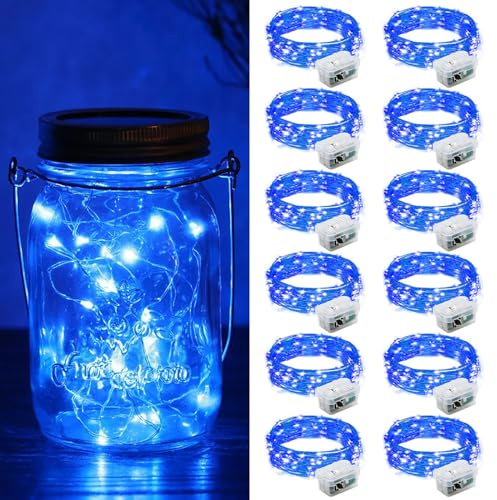 ZGWJ 12 Pack Fairy Lights Battery Operated, 7ft 20 Mini LED Fairy String Lights Silver Wire 3 Modes for DIY, Parties, Wedding, Bedroom, Halloween Christmas Decoration Blue