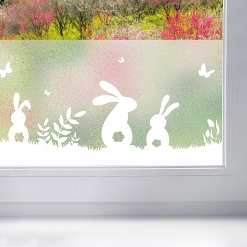 Fensterbordüre 20x150 cm | Fensterfolie statisch haftend ohne Kleber für einfache Montage | Fensterbilder für Fenster und Glasflächen | Fensterdeko wiederverwendbar | Hasen