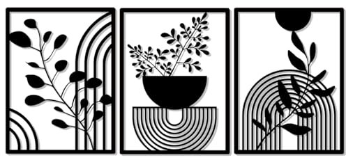 Pduoduo 3 Paneele, Abstrakte Boho-Metall-Wanddekoration, Moderne Geometrische Schwarze Dekoration für Zuhause, Schlafzimmer, Wohnzimmer (40 x 30 cm)