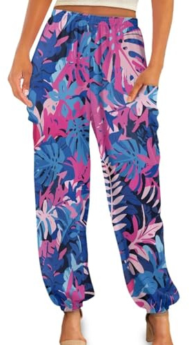 Gzzxiailg Tropical Leaves Tai Chi Pant for Womens Lightweight Yoga Training Trousers Leisure Slimming Dancing Long Pants for Daily Beach & Lounge
