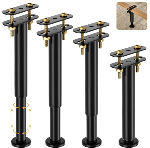 VETIN 4 Stück Höhenverstellbar Bettbeine 25-43 cm, Stützbein für Bettrahmen | Metall-Bettfüße, hohe Belastbarkeit, Gummibasis, Stützfuss für Mittelbalken & King-Queen-Betten