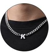HAYOUWAY Kette Herren mit Buchstaben Halskette Damen Silber Kette, Edelstahl Panzerkette Herren Halskette Kubanische Kette mit Buchstabe Anhänger Schmuck Geschenke für Papa Männer Geburtstag Geschenke