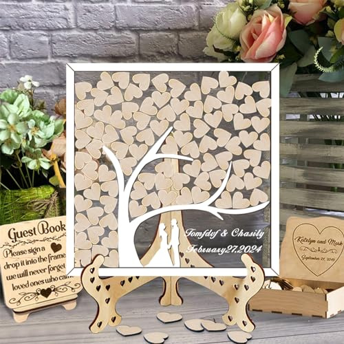 Libro de invitados personalizado con árbol de hojas para boda, silueta de pareja, caja de regalo 3D, árbol genealógico, libro de invitados rústico, libro de firmas de boda para aniversario, boda,