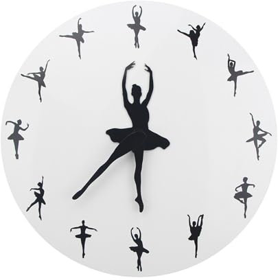 F Fityle Ballerina-Wanduhr, geräuschlose Uhr, schlicht, leise, rund, 30 cm, Moderne dekorative Uhr, Wandornament für Büro, Mädchenzimmer, Schlafzimmer