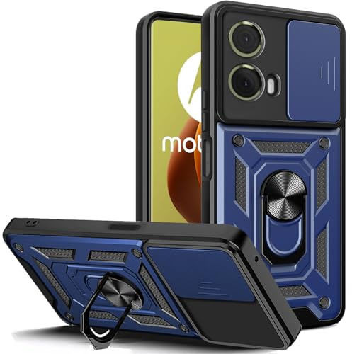 KUSINHOKA Funda para Motorola Moto G85 5G con Protección de Cámara Cubierta y Soporte de Anillo, [Antigolpes Grado Militar] [Anti-arañazos] Protectora Carcasa Funda para Motorola G85, Azul