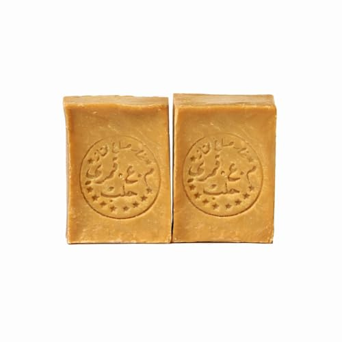 Jabón de Alepo original con 50% de aceite de laurel y 50% de aceite de oliva, 2 piezas de 200 g, pastillas de Alepo para manos, jabón de ducha. Jabón de Alepo puro, producto artesanal de Turquía