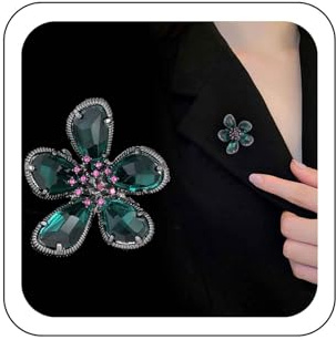 Wendalern Broche Flor de Cristal Broche Floral Brotes de Rhinestone Rosa Verde Esmeralda Flor Alfiler de Solapa Elegante Ramo de Novia Corsace Ropa Accesorios Joyería para Mujer