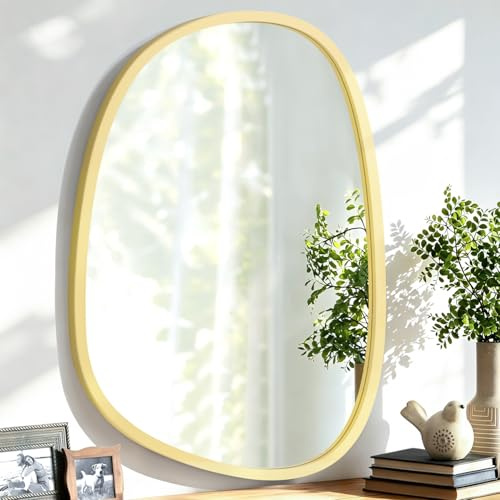 Lzuso Miroir asymétrique à Suspendre en Bois pour Le Mur Cadre irrégulier Petit Miroir Mural Moderne Décoratif Unique Chambre à Coucher Salon Salle de Bains Entrée Vanité Esthétique Miroir Ovale