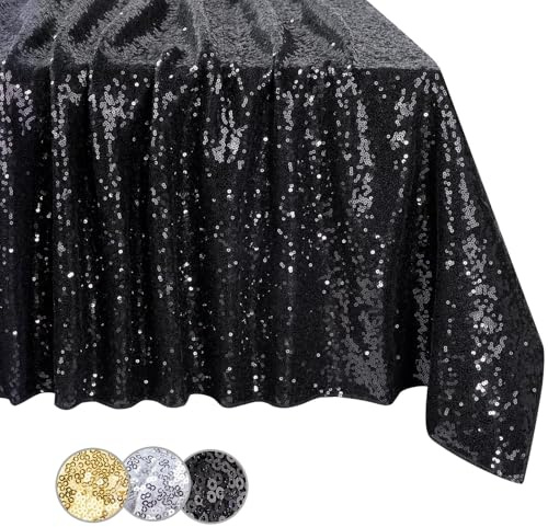 Schwarz Tischdecke Pailletten Tischdecke Halloween Party Deko 150x225 cm | Geburtstags Weihnachten Schulanfang Deko Happy Birthday Deko