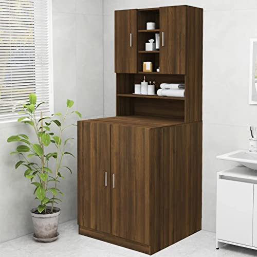 Pxznbe Waschmaschinenschrank Variabler Stauraum Braun Eichen-Optik Waschmaschienenüberschrank 70,5x25,5x90 cm für Gängige Waschmaschinen