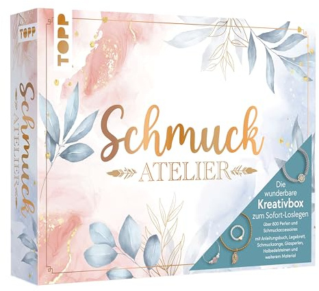 TOPP Die wunderbare Kreativbox Schmuckatelier. Anleitungsbuch (32 S.), Flachzange, Biegeringöffner, Perlennadeln, Perlenlegebrett, über 800 Perlen und Schmuckaccessoires, White