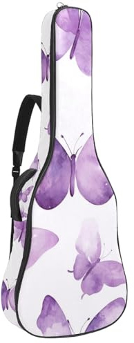 KengjuTesu 43 Zoll Akustikgitarre Softcase mit Rucksackgurt und 2 Taschen Lila Schmetterling Keine Polsterung Rucksack Wasserdicht Oxford Tuch Bassgitarre Gigbag für Konzertgitarre, mehrfarbig,