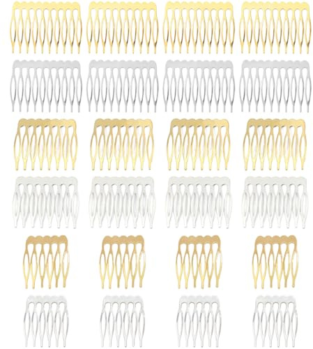 Lot de 24 peignes latéraux en métal pour femme, peignes à voile, peignes latéraux à dents pour accessoires capillaires avec pince à chignon argentée et dorée