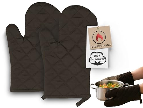 ZOLLNER 2er Set Ofenhandschuhe in braun - hitzebeständige Topfhandschuhe - Baumwolle - 18x28cm - mit praktischem Aufhänger - waschbar bis 60°C - Oeko Tex® Zertifiziert