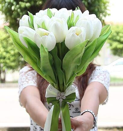 DFGHNBVC Künstliche Und Getrocknete Blumen, Fühlt Sich Echt An, Pu-Tulpen/Calla, Brautstrauß Für Die Hochzeit, Braut Hält/Hält Blumen, Künstlicher Blumenstrauß Für Die Hochzeit – Weiß