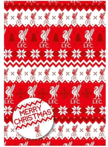 Geschenkpapier für Weihnachten, Motiv: Liverpool FC, für Geschenke, Fußball, 2 Bögen, 2 Etiketten