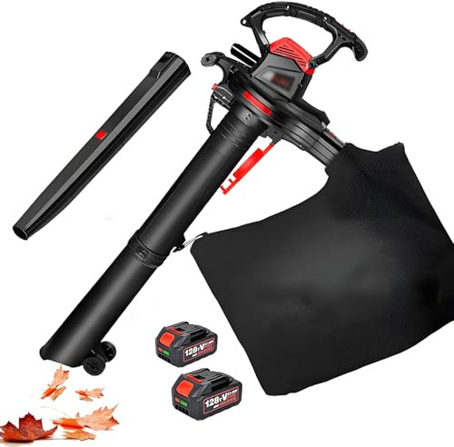 Garden Leaf Blower and Vacuum with Collection Bag, High Power 156CFM, 6 Speed Adjustable, Battery Powered for Efficient Lawn Care and Leaf Management