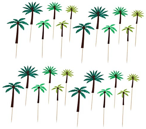 Ipetboom Hawaiian Tropical Cake Toppers Decorative Cake Accessory Fruit Adornment Felt Coconut Palm Tree Picks 24pcs for Birthday and Luau Celebrations