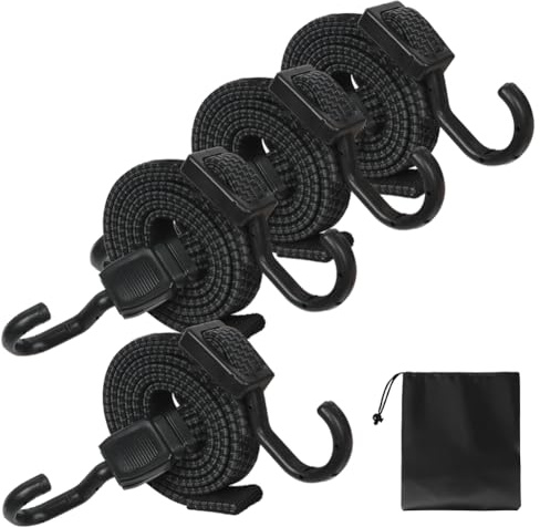 Flintronic Verstellbar Spanngummi mit Haken, 4er-Set 100cm Flach Gepäckspanner, Extra Stark Breit Gummiseile, Universal Gummispanner, Gummizug Expander mit Metallhaken für Auto, Fahrrad, Camping