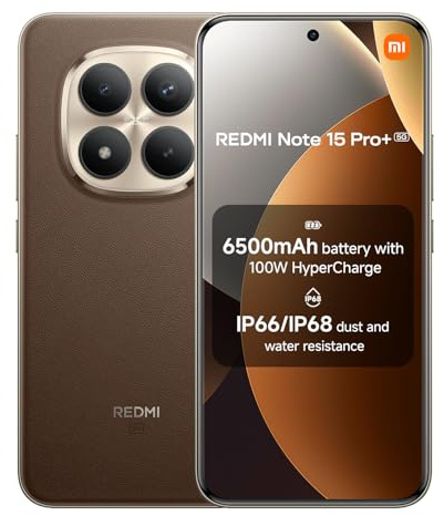 XIAOMI Redmi Note 15 Pro+ 5G, Smartphone 12+512 GB, Massive 6500mAh Battery, IP66/IP68, New 200MP Camera, 6.83 AMOLED Display, Mocha Brown, Warranty 2 years, Charger Not Included