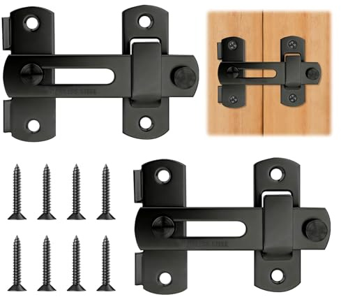 AOOSU 2PCS Sliding Door Lock, Door Bolt Latch, Stainless Steel Gate Latch, Flip Slide Latch Hardware, Latch Lock, Lock Latch for Door, Wine Cabinet, Bathroom, Garage, Garden, Black,180°