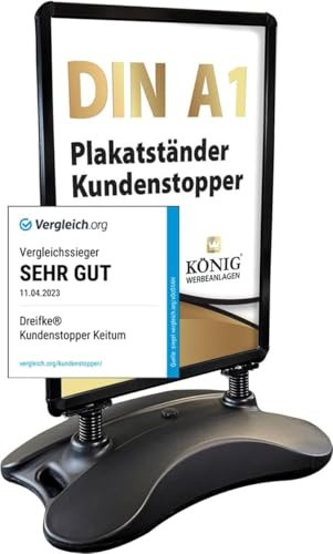 Dreifke Kundenstopper Keitum Wind Line DIN A1 | beidseitig für 2 Plakate | stabiler Fuß für sicheren Stand bei Wind und Wetter | entspiegelte Schutzscheiben | Plakatständer Aufsteller (Schwarz)