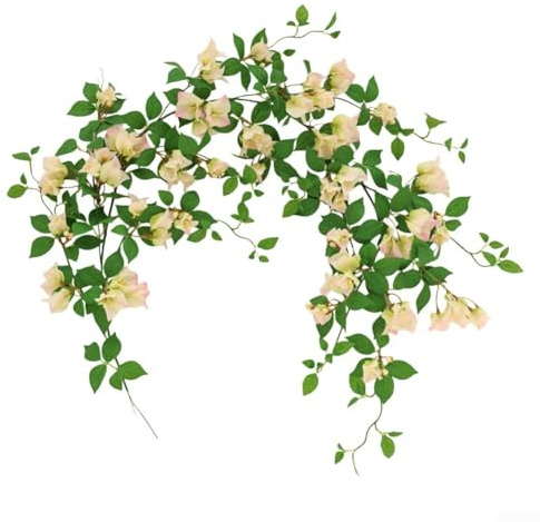 Feeshoppher Artificiell Bougainvillea Vine 150 cm siden falska blommor med 71 blomhuvuden och realistiska gröna blad för bröllop trädgård båge dörröppning och heminredning (rosa)