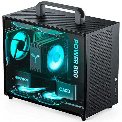 Micro ATX Case Mini PC Computer Matx Case – Optimized Airflow – Rear Cable Management – Supports Full-Sized GPUs – 240mm Liquid Cooler – Detachable Carrying Handle – Tempered Glass – Black