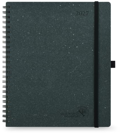 POPRUN Kalender 2027 Wochenplaner ca.A4 1 Woche 2 Seiten, Spiralbuch | 27,5 x 21,5cm, Softcover 12-Monate-Terminplaner(Jan.2027-Dez.2027),1 Woche 2 Seite aus Recyceltem 80GSM Papier(Schwarzgrau)