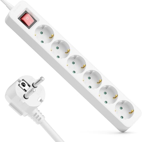 deleyCON Multipresa 6 Vie con Interruttore ON/OFF Illuminato - Cavo 3,0m - 6x Prese con Terra Presa Multipla Distribuzione Estensione Barra Alimentazione Casa Ufficio 3680W 16A - Bianco