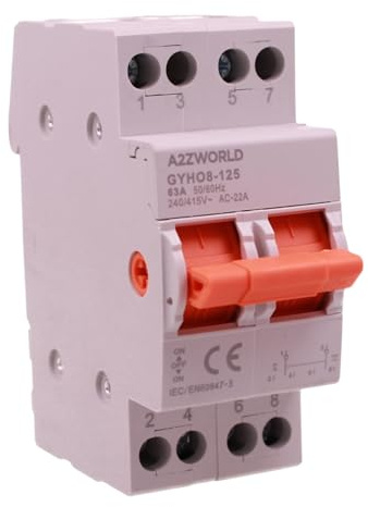 Conmutador de 3 posiciones 1-0-2, 2P bipolar 63 A 220 V, interruptor de conmutación modular de carril DIN, ATS manual para red principal y alimentación de reserva, IP20