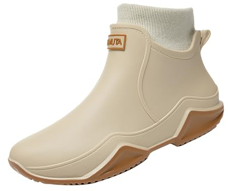 Maskjuwio Stivali di gomma corti da donna, con suola grossa, alla caviglia, alla moda, caldi, foderati, impermeabili, leggeri, senza lacci, stivali termici per passeggiate con il cane, campeggio