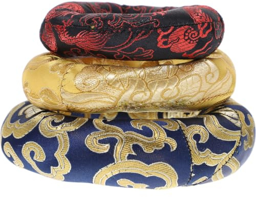 BRIGHTFUFU 3pièces Coussins pour Bol Chantant Tibétain Lot de Coussinets Brodés Main pour et Yoga Protège Bols Bouddhistes Accessoires Légers et Durables Couleur Couleur Aléatoire