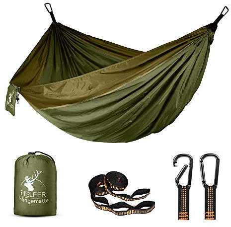 Fieleer Ultraleicht Reise Camping Hängematte Outdoor Hammock | Mit Premium Karabinern&2,5cm Breiten Schwerlastgurten mit 6 Schlingen | 275x140cm, 300kg Traglast, Fallschirm Nylon | Für Draußen Drinnen