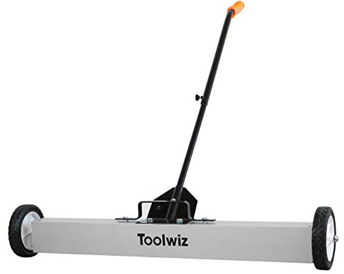 Toolwiz 91,4 cm magnetische Kehrmaschine mit Rädern, 22,7 kg Kapazität, Schnellspanner | Rollende magnetische Bodenkehrmaschine, Teleskophalter, Schnellverschlussriegel, industrieller robuster Metallaufnehmer