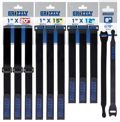Officewerks Reusable Fastening Cable Straps and Ties, Variety Sizes (8-12-15-20) Assorted 12 Pack, Black Nylon, Adjustable Multi-Purpose Hook and Loop Cinch Straps