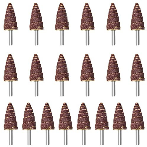 TOVOT 20PCS 20×40mm Cone Flap Mounted Flap Wheels Flap Sanding Wheels for Rotary Tools with 1/4 Shank - 80 Grit Abrasive Cloth