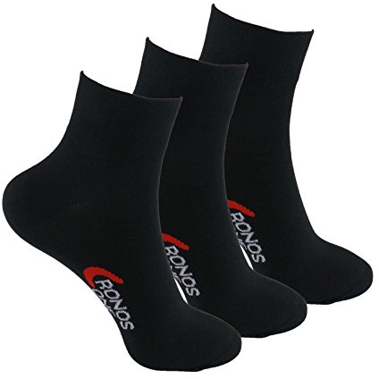 Calcetines DEPORTE (3 pares) SIN COSTURAS para hombre o mujer. Mantiene el pie seco. Ideal para tenis, pádel, running,... Puño antipresión. 80% - algodón. (Negro, eu: 39-42 // uk: 6-8.5)