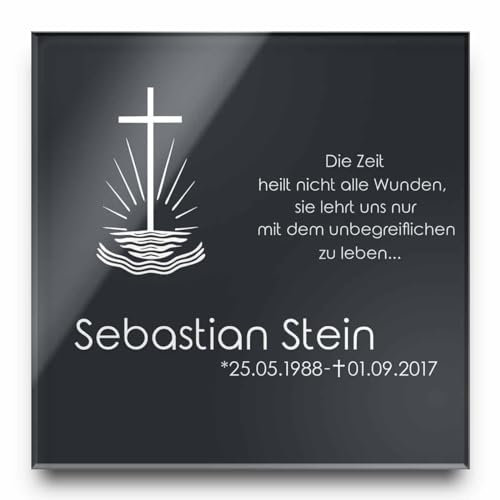 Grabstein Gedenkstein aus Hochglanz Acrylglas Grabplatte mit Gravur ab 20x20 cm Gedenktafel für Menschen oder Haustiere Hund Katze personalisiert Gedenkplatte Grabschmuck Urne wetterfest