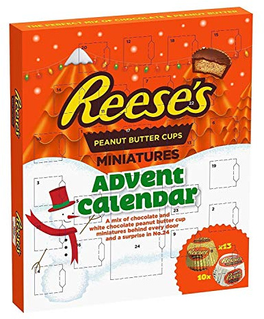Reese's Reeces - Calendario dell'Avvento, 250 g, edizione natalizia 2018, bicchieri di burro di arachidi, latte e cioccolato bianco, ottimo regalo