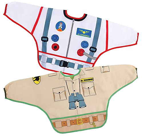 Dreambaby Food & Fun Character Bibs Baby Smocks with Sleeves - Model L559BB - 2 Pack (Astronaut & Zookeeper)