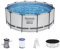 Bestway Steel Pro MAX Frame Pool Komplett-Set mit Filterpumpe Ø 366 x 122 cm, lichtgrau, rund, Grau