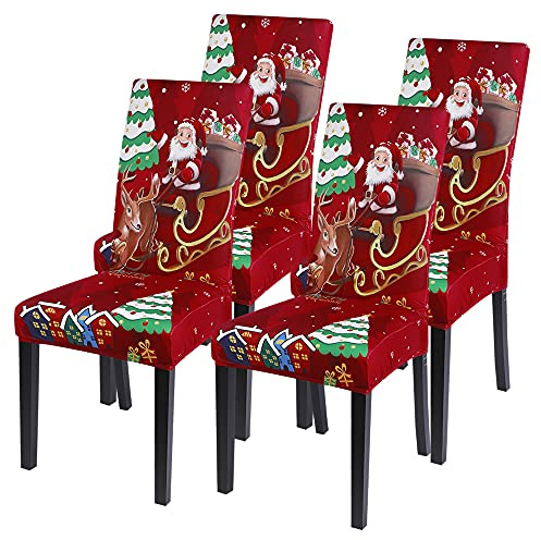 Souarts Xmas weihnachtlich Stuhlhussen 1er/2er/4er/6er Set Strech Stuhlbezug Moderne Husse Dekoration Stuhlüberzug Stuhl Universal Passform für Esszimmer Party Banquet