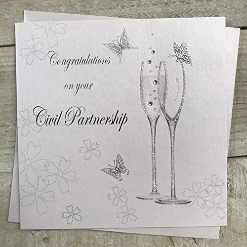 White Cotton Cards PD198 Hochzeitskarte, Motiv Champagnergläser, handgefertigt