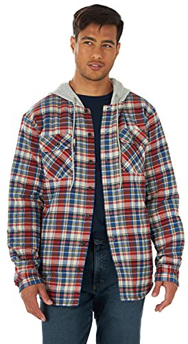 Wrangler Authentics långärmad quiltad flanellskjorta för män med huva, knapp-down skjorta, blå, S