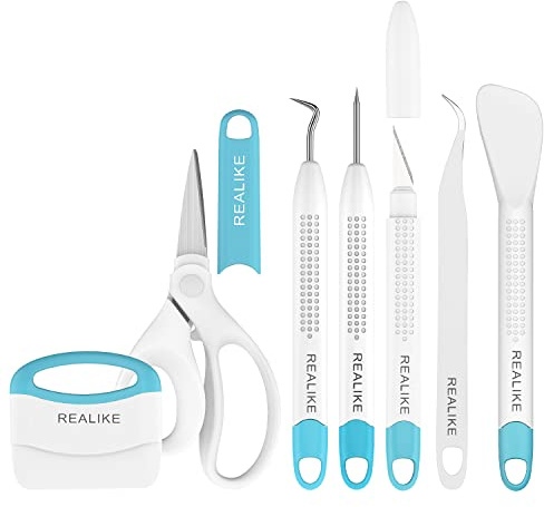 REALIKE Weeding Tools for Vinyl Crafting Basic Accessories Set Kit Compatible with Cricut Silhouette Weeding Scraper Spatula Tweezers Scissors Modeling Tools