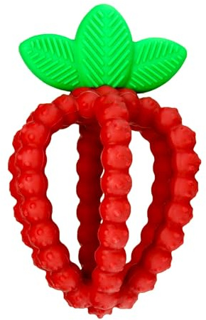 RaZbaby Bites Silicone Baby Teething Toy – Sensory Toy with Textured BerryBumps for Teething Relief, Easy-to-Hold Fruit Shape, BPA-Free, Soothes Front & Back Teeth – Gift for Babies, 3 Months+, Red