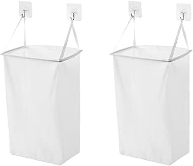 2 Pcs Wall Hanging Laundry Storage Basket Door Hanging Laundry Hamper Bag Foldable Laundry Organiser with Hook for Dirty Clothes