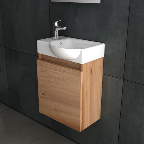 Alpenberger Gäste WC Waschbecken mit Unterschrank | Waschtisch Bamboo| Waschbeckenunterschrank 45 cm Breit | Aufsatzwaschbecken Waschbeckenunterschrank | Bad Möbel Waschtischunterschrank